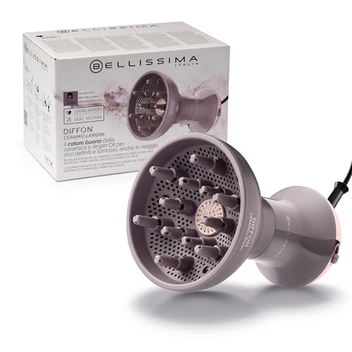 Bellissima Imetec Diffon Ceramic & Argan: Diffusore per Capelli Ricci con Olio di Argan per Ricci Definiti, Luminosi e Idratati – Azione Anti-Crespo, Asciugatura Delicata, Doppio Voltaggio