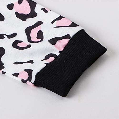 Image of Betusline Girls Two Piece Outfits, Fashion Leopard Print Crewneck Cropped Tops + Jogger Pants Set Outfits for Girl, Leopard Pink, 7-8 Years