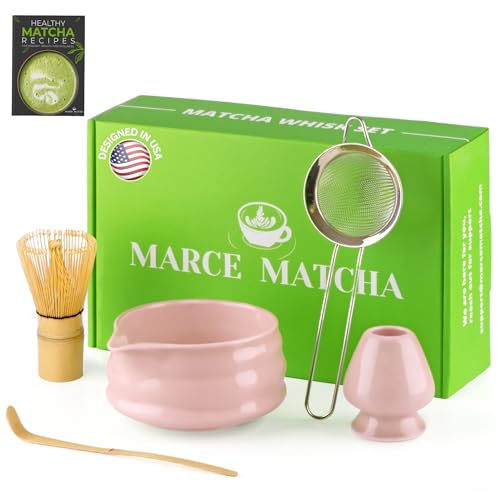 Marce Matcha Whisk Set- Matcha Set includes Matcha Whisk and Bowl with Spout, Sifter, Holder and...