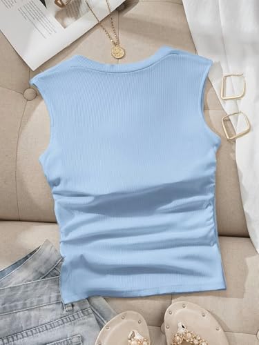 Image of ADBUCKS Women's Ribbed Square Neck Tank Top - Double Layered Ruched Vest, Slim Fit Stretch Fabric Sleeveless Top Without Chest Pad