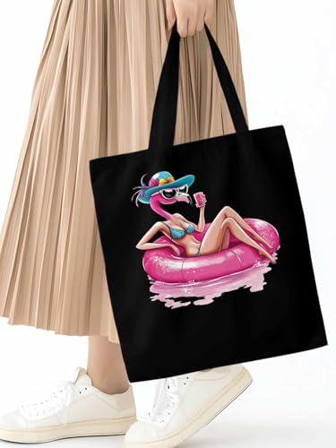 Canvas Tote Bag, Sexy Pink Flamingo Aesthetic Canvas Tote Handbags for Women Shoulder Bag,2