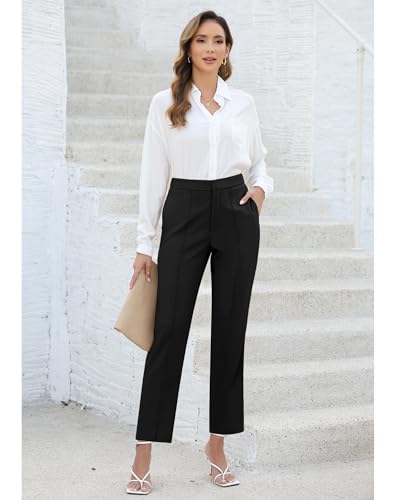 GRAPENT Dress Pants Women High Waisted Work Pants Dressy Casual Straight Leg Elastic Waist Cropped Trousers Ankle Slacks3