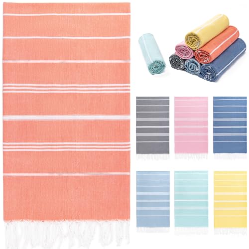 Aegero Turkish Beach Towel 36x71 Quick Dry Sand Free Oversized Bath Pool Swim Towel Lightweight Travel Turkish Towels Vacation Essentials Thinner Coral