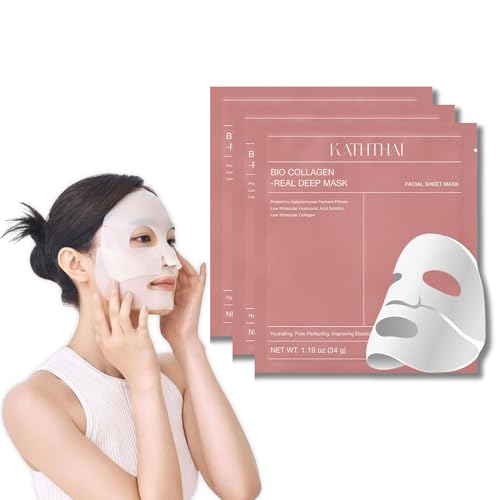 Image of KATHTHAI Bio-Collagen Real Deep Hydrating Overnight Face Mask, Korean Face Mask for Pigmentation Hydrogel Mask, Pore Minimizing, Elasticity Improvement, 34g (Pack Of 3)