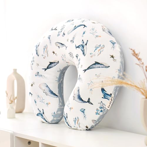 Image of GRSSDER Reversible Nursing Pillow Cover, Ultra Soft Stretchy Minky Removable Nursing Covers Fitted for Breastfeeding Pillows Snug and Safe, Sea Fish