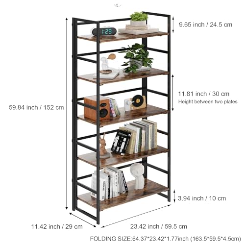 BHG Vintage Multifunctional Folding Bookshelf, No-Assembly Plant Stand Storage Rack Shelves for Home Office (Fire, 5-Tier) - Image 4