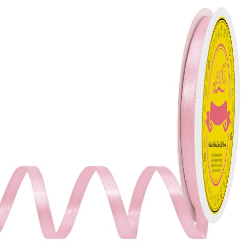 Image of Double Face Light Pink Satin Ribbon 1 /4 inch X 50 Yards Polyester Light Pink Ribbon for Gift Wrapping Very Suitable for Weddings Party Hair Bow Invitation Decorations and More