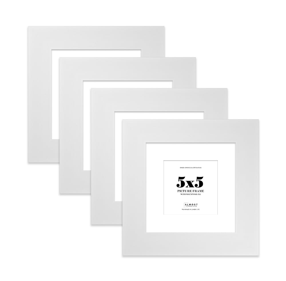 5x5" White Square Frame With Mount for 3x3" Pictures 28mm Edge Frame Display with Wall Hooks and Kickstand, 4 Pack