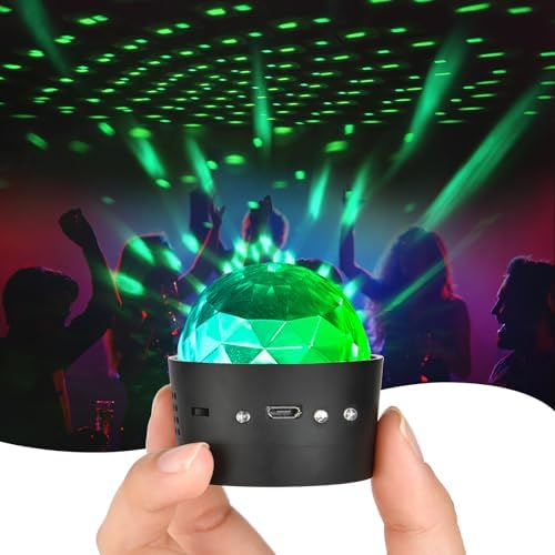 URAQT Mini Luces Discoteca, 2 en 1 Bola Discoteca LED Luz Nocturna con Pantalla, 360° Giratoria Bola de DJ, Control de Voz USB, Bola de Discoteca Recargable, Luz de Fiesta para Casa,Bar,Cumpleaños