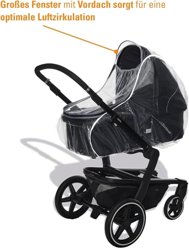 Universal Regenschutz für Kinderwagen und Buggy - Wasserdichter Reißverschluss - Reflektorstreifen für eine bessere Sichtbarkeit - Schadstofffrei