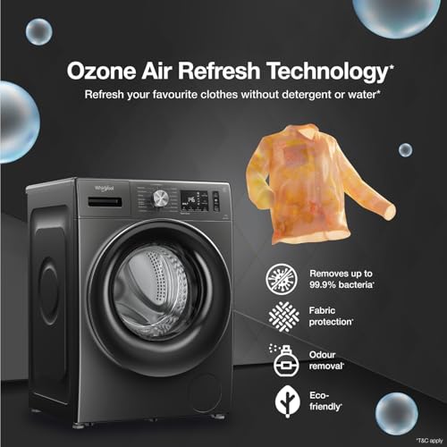 Image of Whirlpool 9 Kg Ozone Technology 5 Star Inverter Front Load Fully Automatic Washing Machine with In-Built Heater (XO9012BYM52E, Midnight Grey, 100+ Tough Stains, 1400 RPM)