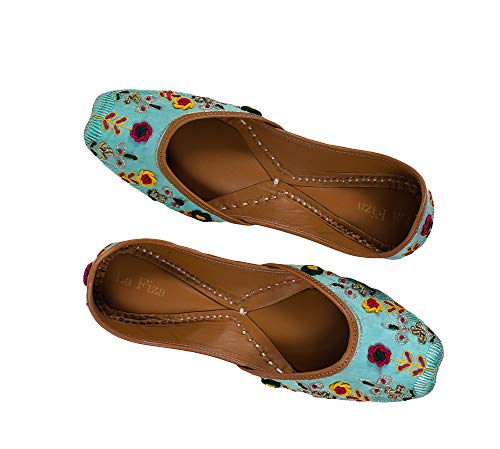 la fiza Women's Sky Blue Embroidery Leather Jutti-picture-14