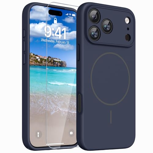 Image of Magnetic for iPhone 17 Pro Case,Shockproof Matte Cover,Deep Blue | with Screen Protector,Compatible with MagSafe,Military Grade Drop Protection,Full Camera Protection,Non-Slip Design Case
