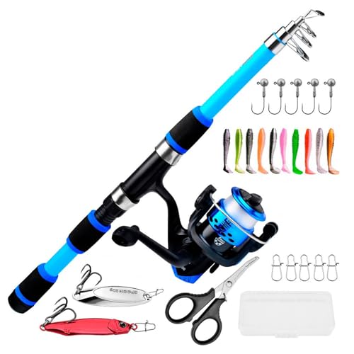 haoyunjianjiak 釣り道具セット 海釣りセット 釣り竿 セット 釣り具 スピニングリール 1.8m炭素伸縮投げ竿 初心者用 釣り入門 45m釣り糸 24点釣り餌 バッグ付き コンパクト 軽量 携帯便利 海釣り 穴釣り 淡水釣り 川釣り 投げ釣り