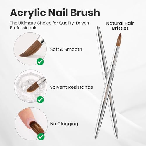 Image of Beetles Pro 1-Pcs Acrylic Nail Brush - Professional Pure Bristles Kolinsky Acrylic Brushes for Nails Metallic Nail Art Brushes for Nails Extension Gel, 3D Carving - Salon Quality Manicure Tool (12#)