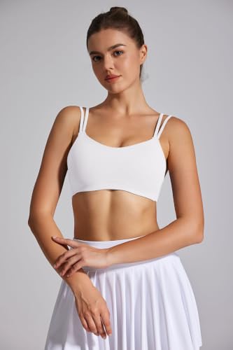 Image of Yoga Sports Workout Bras for Women Seamless Molded Cup Spaghetti Double Strap Bra Wirefree Scoop Neck Tank Top Bras