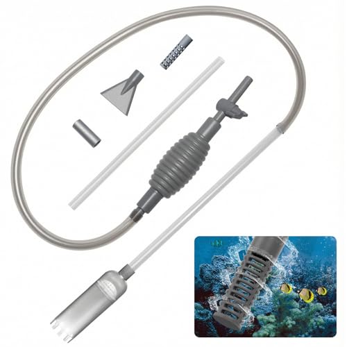Aspirateur Aquarium 2.1m avec Règulation du Débit, Kit de Nettoyage Aquarium Inclut Tuyau, Brosse,Pompe et Filtres pour Changement d'Eau,Nettoyage de Gravier et Filtration du Sable Pour Terrarium