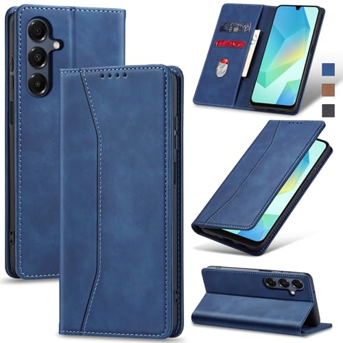 Image of Jasonyu Flip Wallet Case for Samsung Galaxy A16,Leather Magnetic Folio Cover with Card Holder,Kickstand - TPU Shockproof Durable Protective Phone Case,Blue