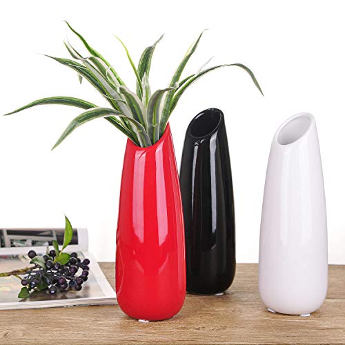 Vanenjoy 9.4" Black High Creative Oblique Opening Design Desktop Ceramic Vase Home Office Decoration Vases #TOP6
