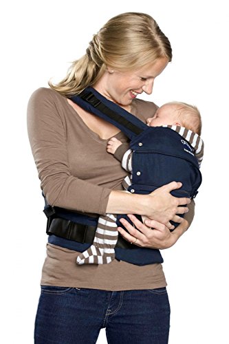 manduca FIRST Babytrage > < Baby- und Kindertrage mit Rückenverlängerung & ergonomischen Hüftgurt für Kinder von 3,5 bis 20kg (HempCotton navy)