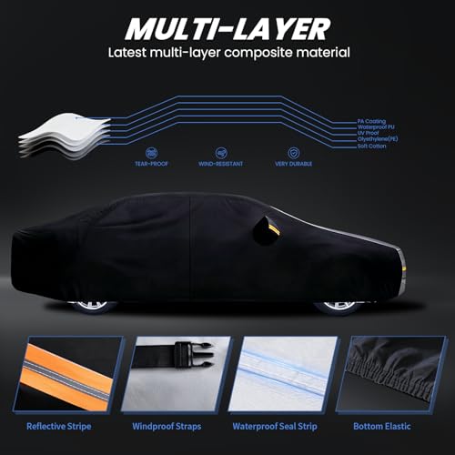 Image of Multi-Layer Car Cover Custom Fit for Bentley Flying Spur(2013-2026), 100% Waterproof All Weather for Automobiles, Gift with Towel, Heavy Duty Car Covers for Rain Sun UV Protection with Door Zipper.