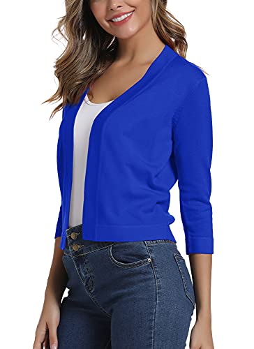 Urban Coco Women's 3/4 Sleeve Cropped Cardigan Sweater Elegant Shrugs For Women (L, Royal Blue) #TOP2