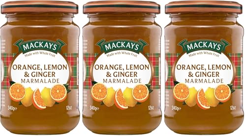 Image of Mackays Orange, Lemon & Ginger Marmalade Jam 340gm | Imported from Scotland | Made with Whole Fruits | Vegan | Gluten-Free | No Artificial Colors or Preservatives (Pack of 3)