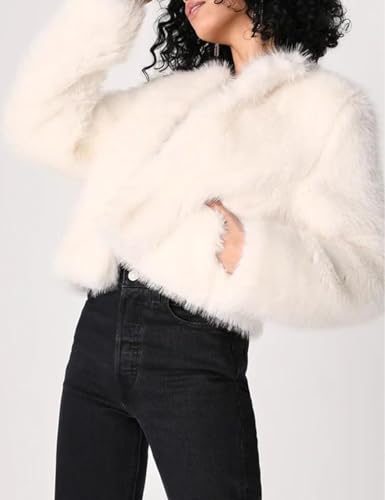 Wyeysyt Women's Cropped Faux Fur Jacket Winter Fashion Long Sleeve Open Front Cardigan Fluffy Shaggy Warm Short Coat3