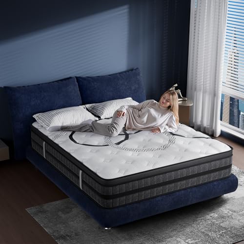 King Size Mattress 12 Inch Hybrid King Mattress in a Box Medium Firm Memory Foam & Pocketed Springs Pressure Relief CertiPUR-US Certified& Fiberglass Free Motion Isolation 365-Night Trial
