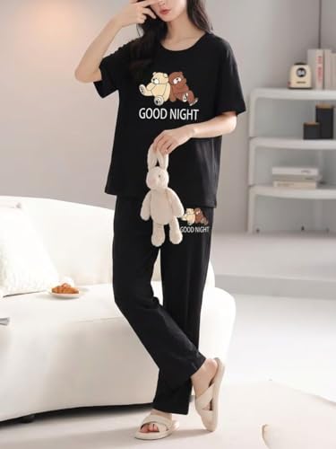 Image of SMOWKLY Women's Premium Stylish Cute Print Top with Pajama Comfy Loungwear
