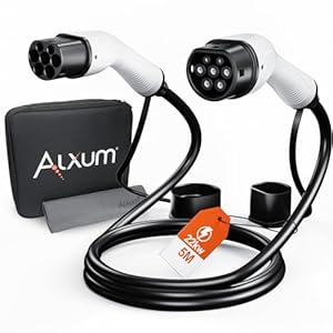 alxum type 2 câble de charge 22kw/32a/5m 3 phases cable de recharge pour voiture electrique, type 2 à type 2 avec sac de transport compatible avec iec 62196 2 ev/phev