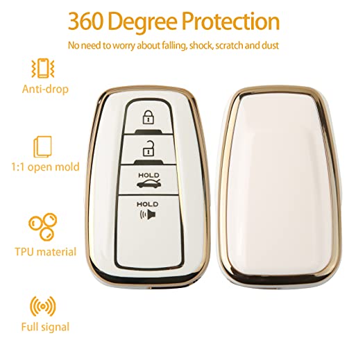 Ft-Bh For Toyota Key Fob Cover, Soft Tpu, Gold Keychains, Car Key Case Protection For 2018-2023 Camry Rav4 Highlander Avalon C-Hr Prius Corolla Gt86 White #TOP2
