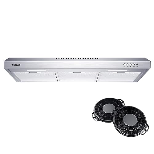 Ductless Range Hood 30 inch Under Cabinet Hood Vent with 3 Speed Exhaust Fan Push Button Ducted and Ductless Convertible