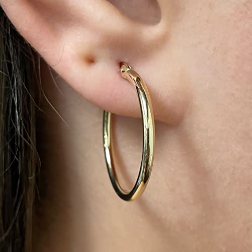 Image of Italian 14k Yellow Gold High Polished Round Hoop Earrings