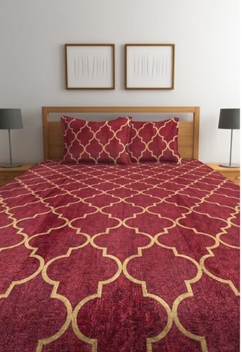 Image of YORIK TM Microfiber Bed Sheet with Pillow Cover, 3D-Printed, 144TC, Soft & Breathable, Double /Single Bed (Maroon, Queen)