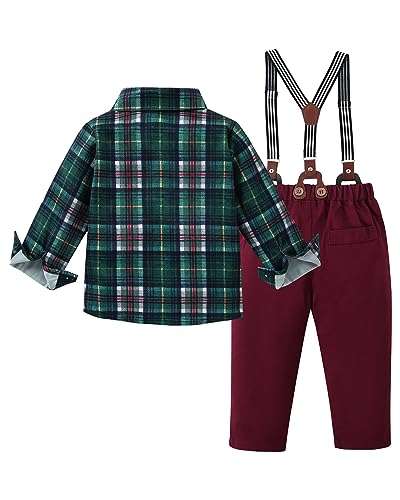 Image of YALLET Toddler Baby Boy Clothes Suit Gentleman Wedding Outfits Formal Dress Shirt+Bowtie+Suspender Pants
