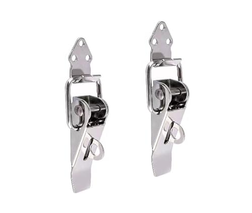 2PCS 90 Degrees DuckMouth Buckle Hook Lock Stainless Steel Spring Loaded Draw Toggle Latch Clamp Clip Silver Hasp Latch Catch Clasp(304 Stainless Steel,504 506B)