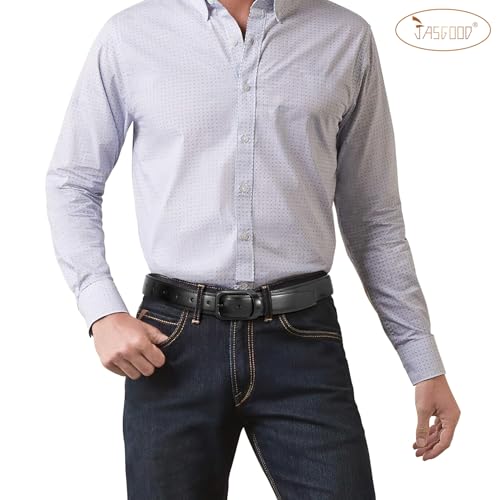JASGOOD Men's Leather Dress Belts, Mens Casual Belt For Jeans Pants Work Suits and Uniform With Single Prong Buckle3