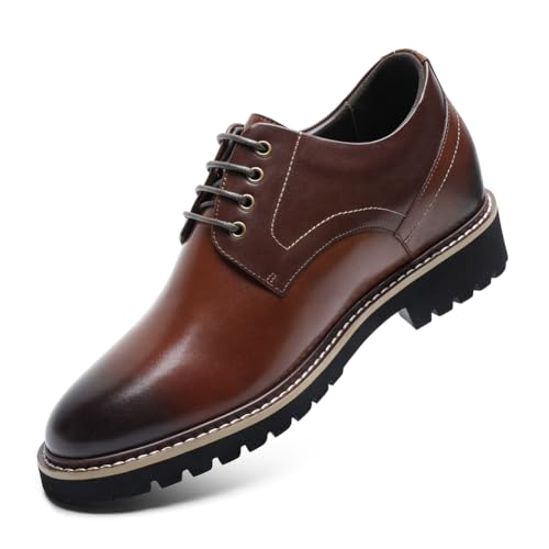 CHAMARIPA 3.15 Inch Men's Height Increase Shoes - Built-in Custom Lift Insole - Breathable Calfskin for All-Day Wear - Business Casual & Formal Derby Elevator Shoes