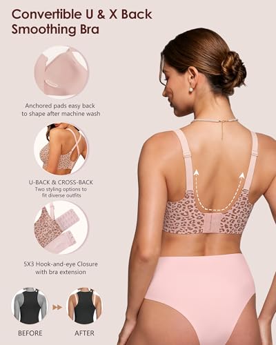 As Fairy Bras for Women Wireless Wirefree Jelly No Underwire Full Coverage Seamless Comfortable Breathable Airhole Bra（Leopard Pink 38A） — view 5