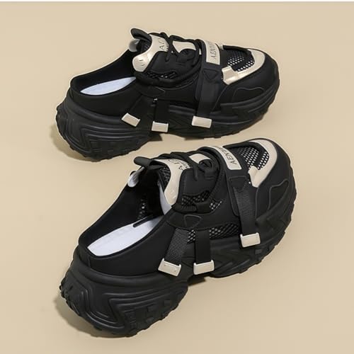 Womens Fashion Lace Up Chunky Platform Backless Sneakers Wear Resistant Low Top Retro Spring Summer Casual Walking Shoes2