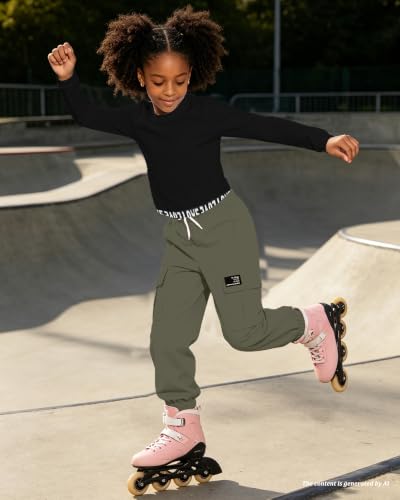 Image of Betusline Girls Fall Winter Clothing Sets, Long Sleeve Crop Top & Cargo Jogger Pants 2 Piece Outfit Sets,4T-14Y