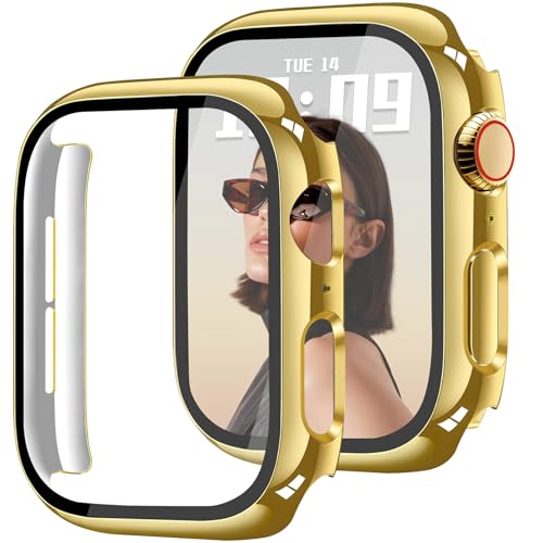 Newlibery 42mm Case Compatible with Apple Watch Series 10/11 with HD Tempered Glass Screen Protector Hard PC Case Full Coverage Protective Anti-Scratch Bumper Face Cover for iWatch Gold