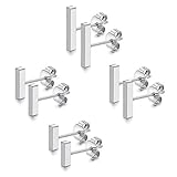 JewelryWe Schmuck 4 Paar 6-12MM Ohrstecker Set Edelstahl Mini Quader Stock Bar Stäbchen Ohrringe Ohr-Piercings Ohrschmuck für Herren Damen Silber