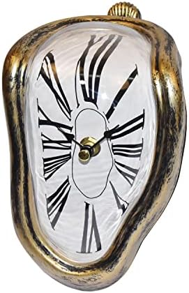 FAREVER Melting Clock, Salvador Dali Watch Melted Clock for Decorative Home Office Shelf Desk Table Funny Creative Gift，Rome Antique Gold