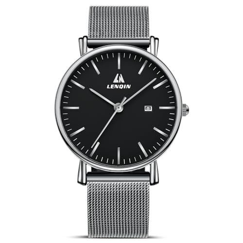 LN LENQIN Herren Uhr Edelstahl Uhren Herren 30M wasserdichte Analoge Quarz Uhren Armbanduhren mit Datum Mode Freizeit Uhr für Männer