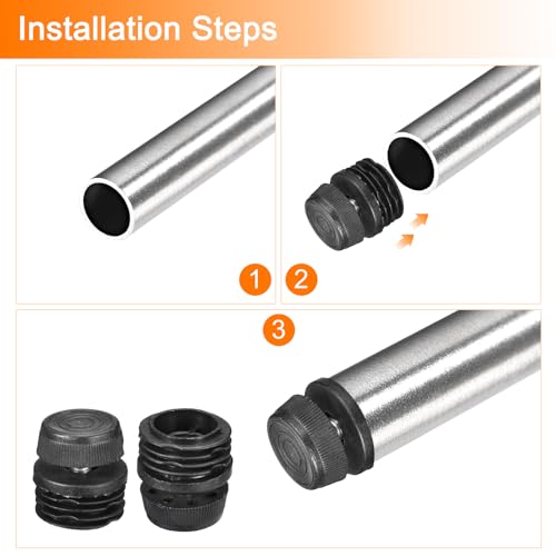 Image of uxcell 12Pcs Inserts for Round Tubes with Leveling Feet, for 32mm /1.26 inch OD Round Tube, M8-1.25mm Thread Black Plastic Furniture Chair Blanking End Caps Insert Plugs