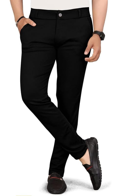 Image of VIJETA Garments for Men Lycra Blend Formal Trousers ? Smart Fit Office Wear Pants with Elastic Waistband & Zip Fly