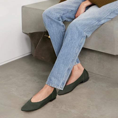 Image of TINGRISE Women's Flats Shoes Pointed Toe Knit Ballet Comfortable Dressy Slip On Flat