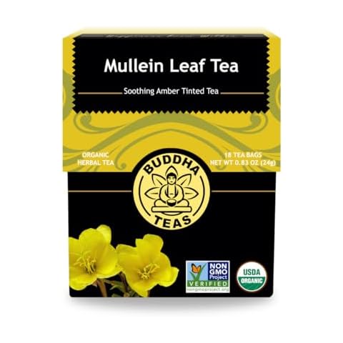 Buddha Teas - Mullein Leaf - Organic Herbal Tea - For Health & Wellbeing - With Antioxidants, Minerals & Vitamin C - Caffeine Free - 100% Kosher & Non-GMO - 18 Tea Bags (Pack of 1) Cover